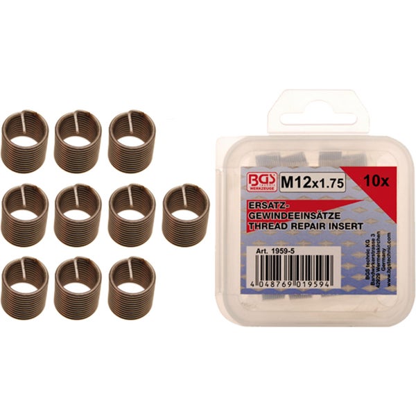 BGS Werkzeuge Gewindeeinsätze M12 x 1,75, 10 Stück