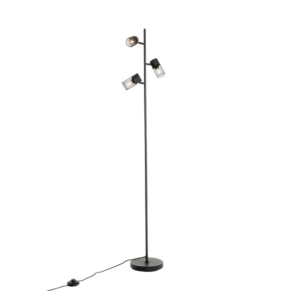 Schwarze Stehlampe mit drei Leuchten für Innenräume