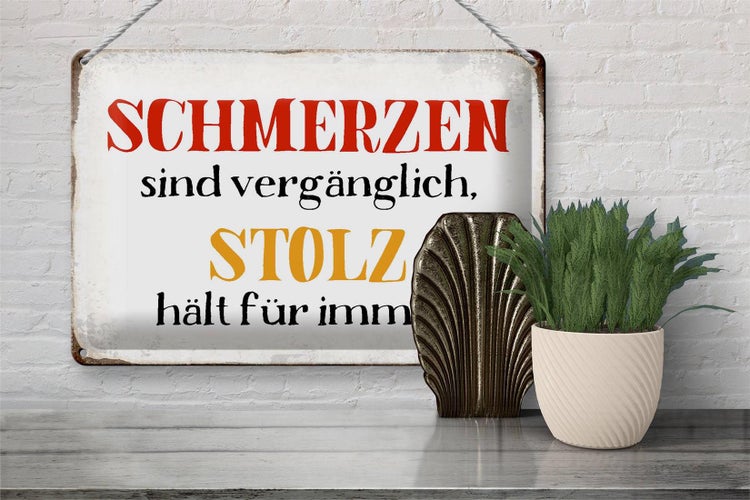 Blechschild Spruch 30x20cm Schmerzen Stolz hält für immer