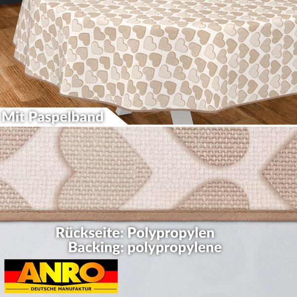 Tischdecke mit Herzmuster und Paspelband, Rückseite aus Polypropylen