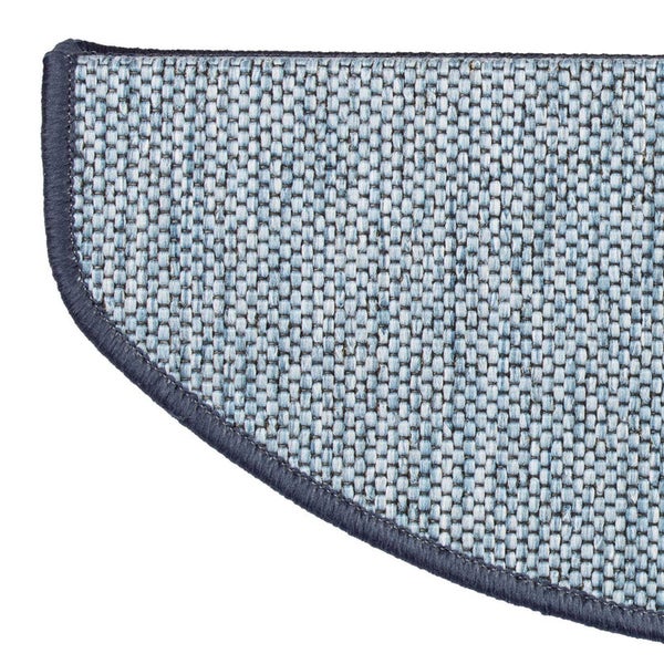 FLOORDIREKT Stufenmatte Sabang - Sisaloptik - Gekettelter Rand & Selbstklebend - Blau - 23,5 x 65 cm - Halbrund