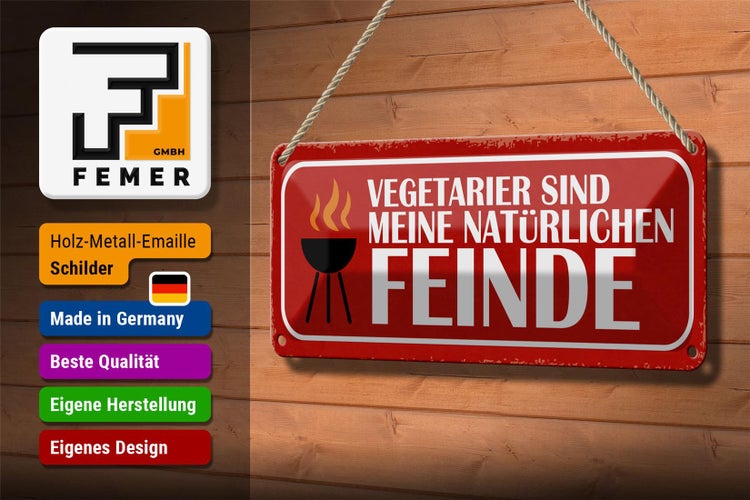 Blechschild Spruch 27x10cm Vegetarier sind meine Feinde Dekoration