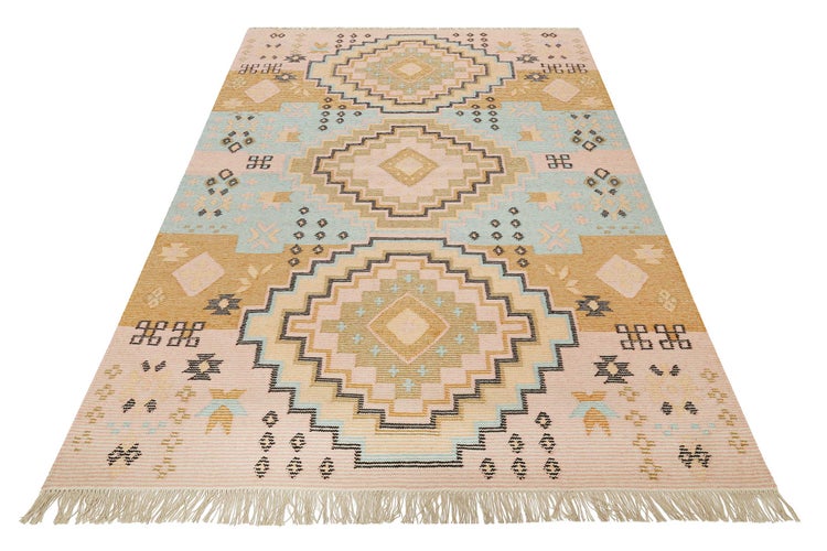 Kelim Teppich Bunt meliert aus Wolle Mayenne Green Looop 80x150 cm