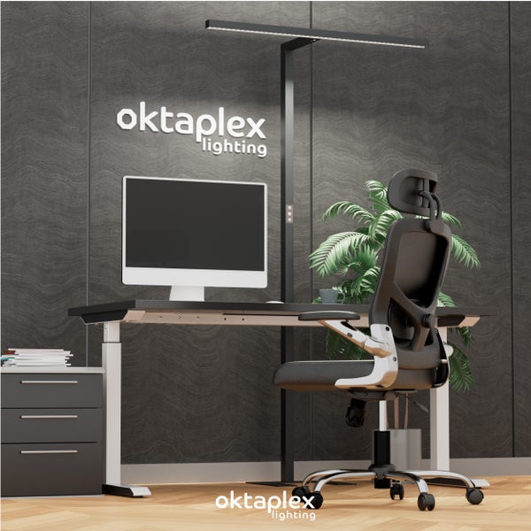Büro Stehleuchte Lund dimmbar mit Präsenzsensor 10800lm 2700K-5700K Aluminium Monitorlampe schwarz 80W perfekte Arbeitsplatzbeleuchtung
