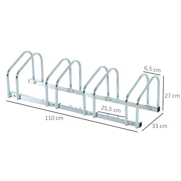 HOMCOM Fahrradständer, Radständer, wetterfest, bis 4 Fahrräder,  100 x 33 x 27 cm, Stahl, Silber