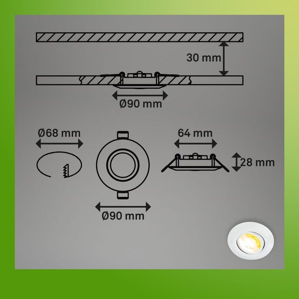 6er Set LED Einbaustrahler 230V LED Einbauleuchten Spots schwenkbar CTS Ra90