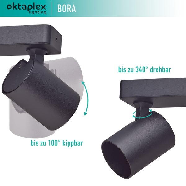 Bora Deckenstrahler 3 flammig GU10 LED Spotbalken 45 cm schwenkbar Schwarz Wand- und Deckenmontage zeitlos elegant