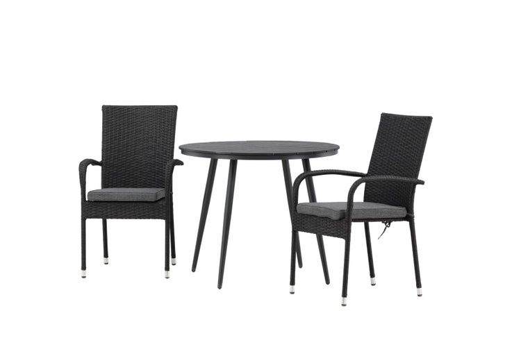 Break Gartenset Tisch 90x90cm, 2 Stühle Anna, schwarz,schwarz. 90 X 74 X 90 cm