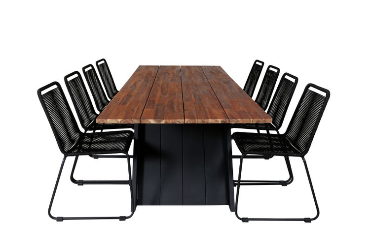 Doory Gartenset Tisch 100x250cm und 8 Stühle stabelS Lindos schwarz, natur. 100 X 250 X 75 cm