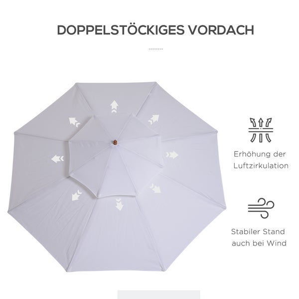 Outsunny Holz Sonnenschirm Holzschirm Gartenschirm Balkonschirm Doppeldach Creme