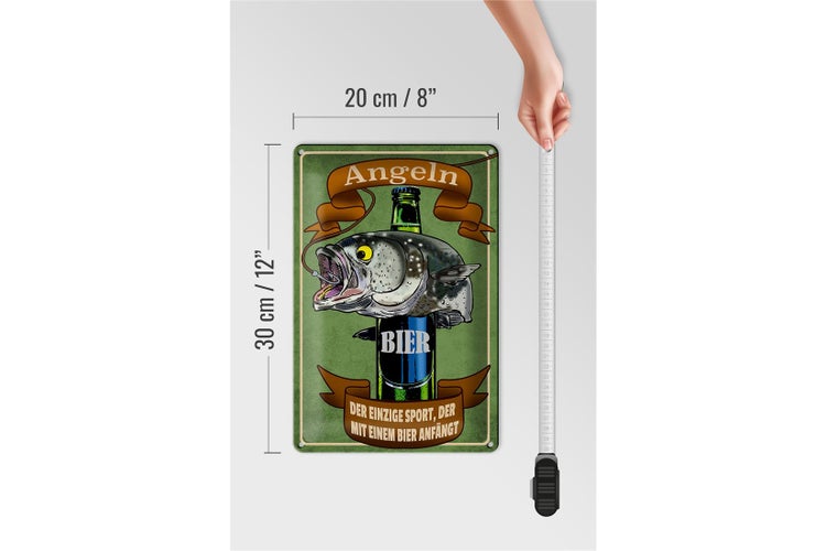 Blechschild Spruch 20x30cm Angeln Bier der einzige Sport