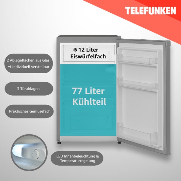 Telefunken Kühlschrank mit Gefrierfach (nur für Eiswürfel) 89 Liter klein und freistehend CF-33-101-S2 silber