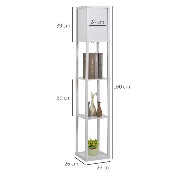 Stehlampe mit Regal und einer Höhe von 160 cm.