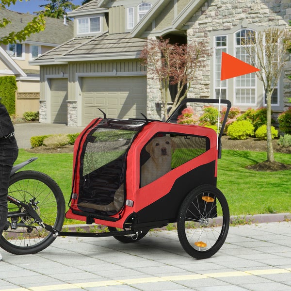 PawHut 2-in-1 Hundeanhänger, Fahrradanhänger für Hunde, Hundewagen mit Reflektoren, Hundebuggy max. 30 kg, Hundefahrradanhänger für Große Hunde, Oxford-Gewebe, Rot