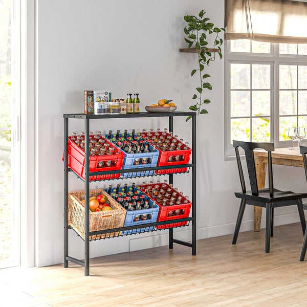 HOMCOM Getränkekistenregal für 6 Kisten, Freistehend Getränkeregal mit Verstellbar Regalhöhe, 3 Ebenen, Kistenregal mit Rutschschutz, 103 x 33 x 113,5 cm, Stahl, Schwarz