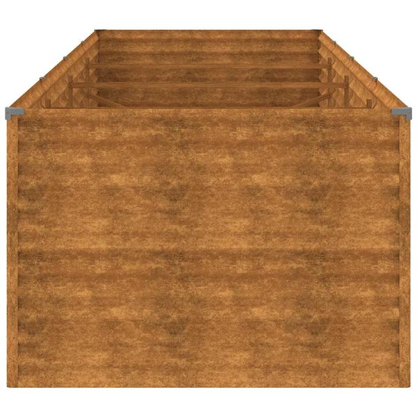 Rechteckiges Hochbeet aus Holz mit internen Querstreben.