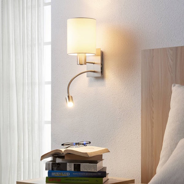 Lindby Wandleuchte, Wandlampe Innen Shajan (Modern) in Weiß aus Textil (1 flammig E27) - Wandleuchten Wandstrahler Wandbeleuchtung Schlafzimmer / Wohnzimmer Wohnzimmerleuchte