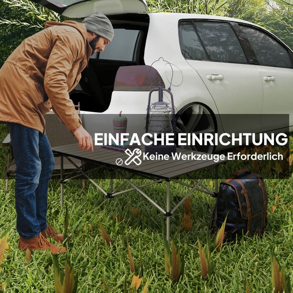 Outsunny Campingtisch Klapptisch mit Aufrollbare Tischplatte X-Rahmen Gartentisch aus Aluminium leicht 2 Personen Beistelltisch Falttisch für Garten Balkon Camping 95 x 55cm Khaki