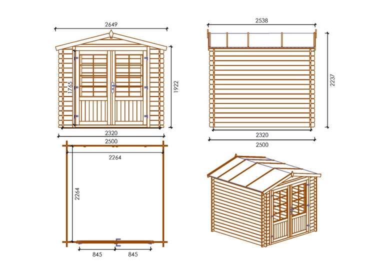 Gartenhaus, Gerätehaus 6,25m2 - 2,50x2,50m - 28mm