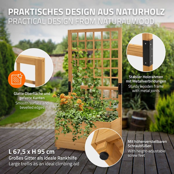 ML-Design Pflanzkasten mit Rankgitter, 67,5×139×36,5 cm, Braun, Pflanzkübel Blumenkübel mit Spalier, Gartenspalier Massivholz für Kletterpflanzen, Blumenkasten Rankkasten Hochbeet für Balkon & Garten