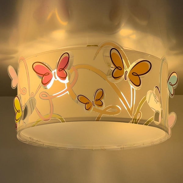 Kinderzimmer Deckenleuchte Butterfly in Mehrfarbig und Weiß E27 2-flammig