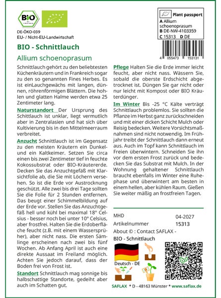 SAFLAX Garden to go - BIO - Schnittlauch - Allium schoenoprasum - 250 Samen - Mit Topf, Klima - Deckel und Anzuchtsubstrat