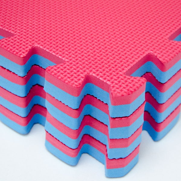 4.8qm Profi Fitnessmatte 2cm - 12er Set 63x63 Bodenschutzmatte für Fitnessgeräte Blau Rot