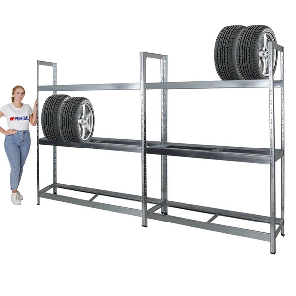 PROREGAL Mega Deal 2x Reifenregal Tiger XL HxBxT 200 x 150 x 45 cm Bis Zu 36 Reifen Verzinkt
