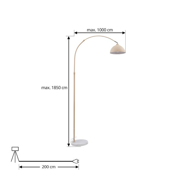 Zeichnung einer Stehlampe mit maximaler Höhe von 1850 cm und maximaler Ausladung von 1000 cm
