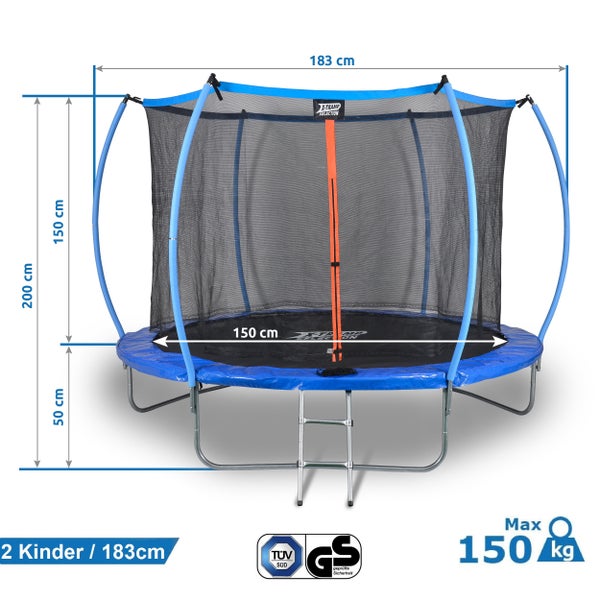 Sena Trampolin Ø 183 cm, Gartentrampolin für 2 Kinder oder 1 Erwachsener, Hüpf Spielgerät