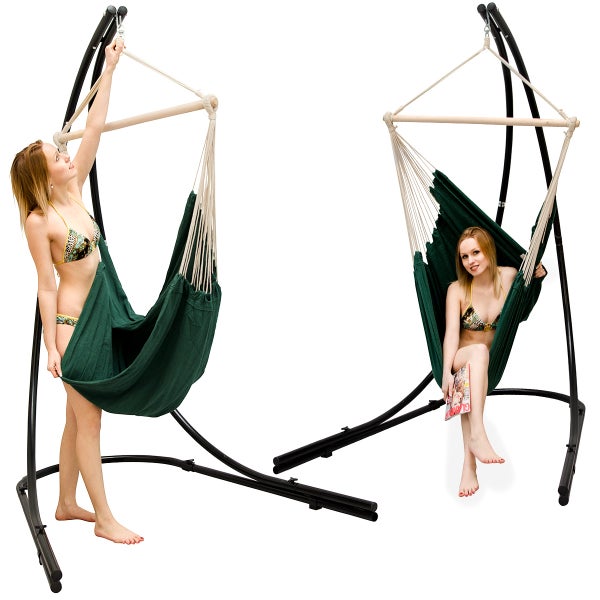 AMANKA freistehendes Hängestuhlgestell 210cm inkl. XXL Hängestuhl 185x130cm Baumwolle Grün Hängesessel-Metall-Gestell