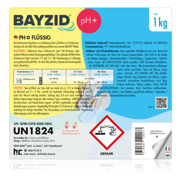 Bayzid pH-Plus Flüssigkeit zur Erhöhung des pH-Werts im Schwimmbadwasser, 1 kg