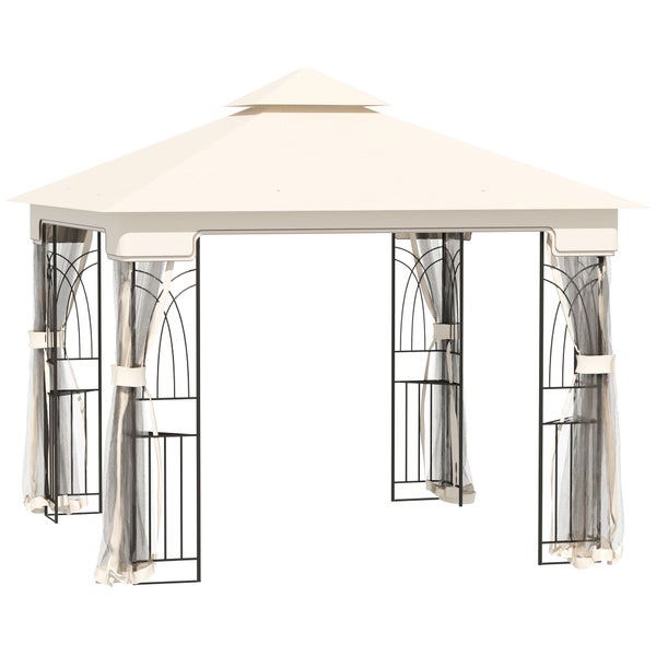 Outsunny Gartenpavillon, mit Doppeldach Pavillon,  2,99 x 2,99 x 2,74 m, Metall+Polyester, Cremeweiß