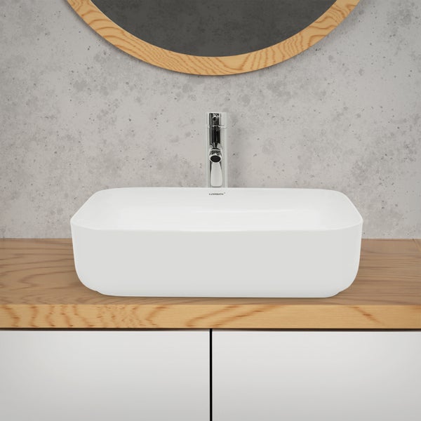 ECD Germany Design Waschbecken Waschtisch 505x395x135 mm aus Keramik Weiß - Aufsatzbecken Aufsatzwaschbecken Handwaschbecken Aufsatzwaschtisch Spülbecken Becken Wasserfall Waschschale Waschschüssel