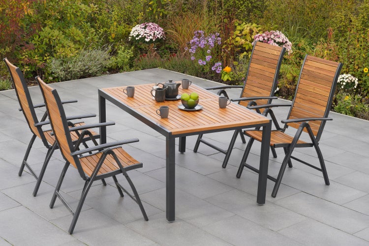 Santorin Gartenmöbelset 5tlg., Klappsessel, Tisch 150 x 90 cm