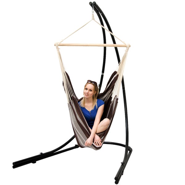 AMANKA 210cm Hängestuhlgestell inkl. XXL Hängestuhl 185x130cm Hängesessel Streifen Braun