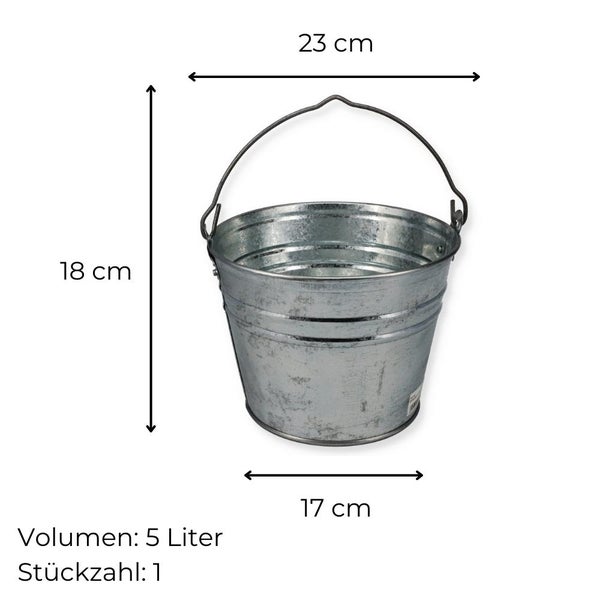 Zinkeimer 5 Liter 1 St. Blecheimer verzinkt Wassereimer Metall Deko Asche Pflanzen Eimer