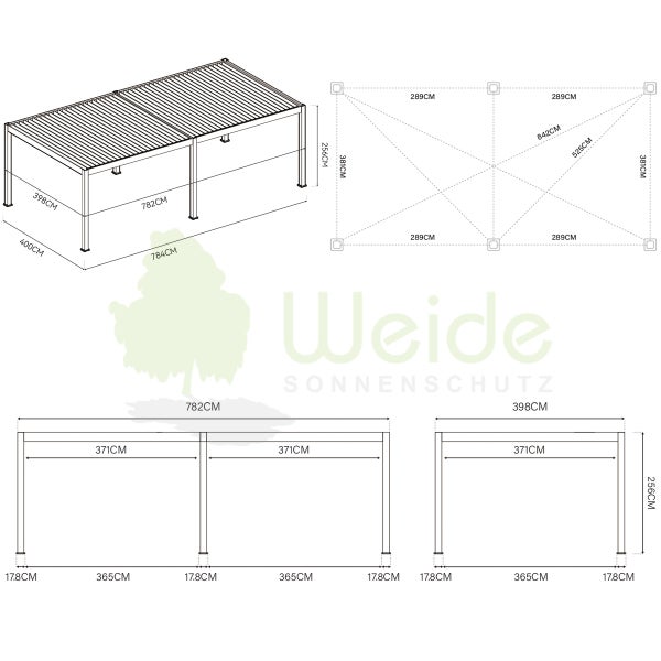 Weide Elektrische Deluxe Plus Aluminium  Pergola  4 x 8 M mit LED