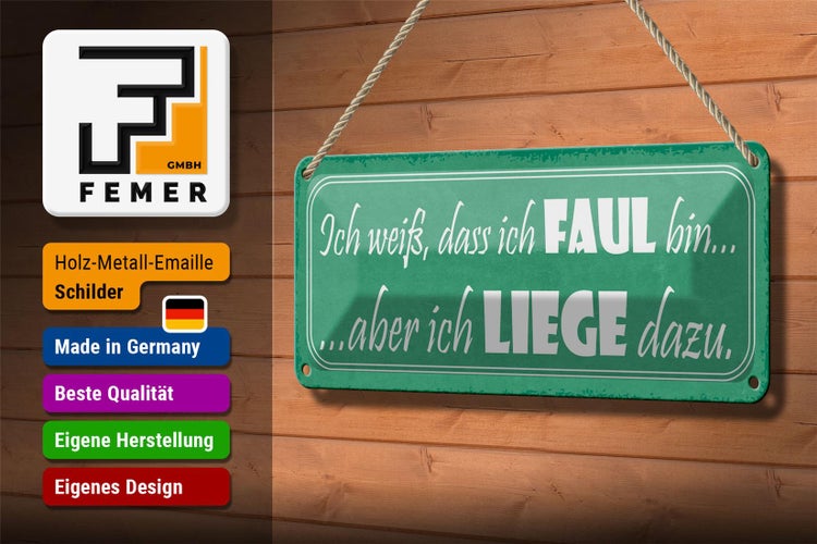 Blechschild Spruch 27x10cm ich bin faul aber ich liege dazu Dekoration