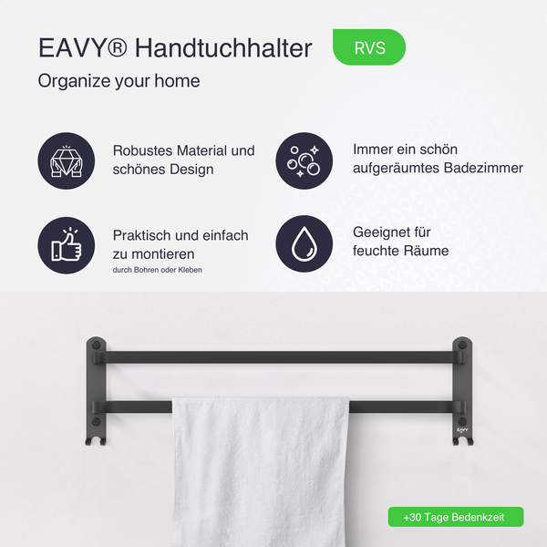EAVY Badetuchhalter Edelstahl Schwarz 60cm