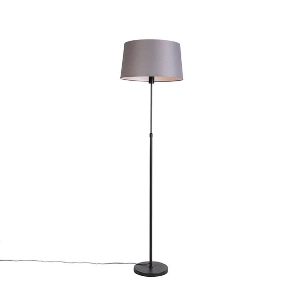 QAZQA - Klassisch I Antik Stehlampe schwarz mit dunkelgrauem Leinenschirm 45 cm - Parte I Wohnzimmer I Schlafzimmer - Stahl Rund I Länglich I Zylinder - LED geeignet E27