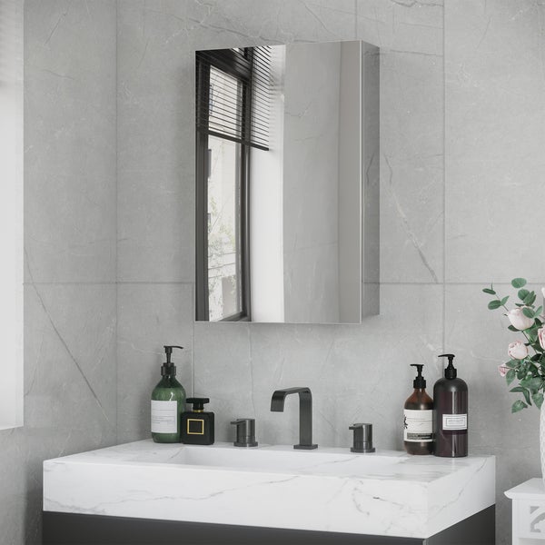kleankin, Spiegelschrank, Badezimmerschrank, 39L x 12B x 60H cm, Edelstahl, Glas, Silber