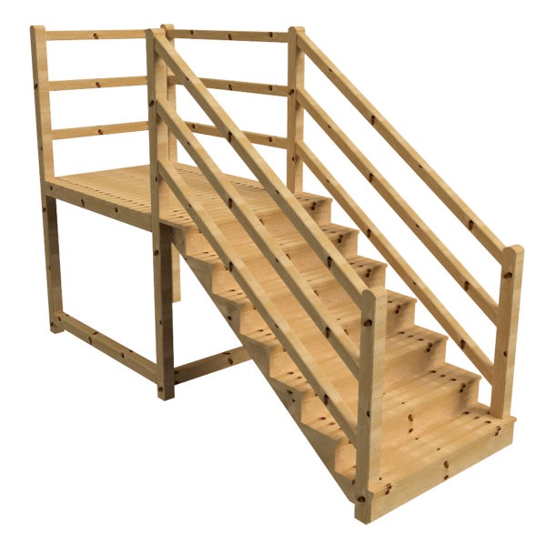 Holztreppe mit Podest und Geländer