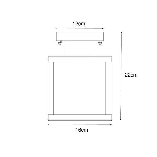 Technische Zeichnung einer Leuchte mit Maßen: Höhe 22 Zentimeter, Breite 16 Zentimeter, Deckenhalterung 12 Zentimeter.