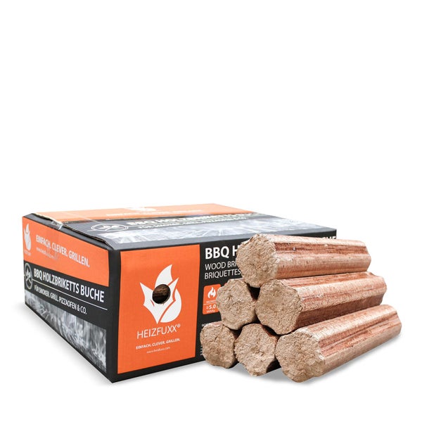 HEIZFUXX BBQ Holzbriketts Buche in Kartonverpackung für Grill und Smoker