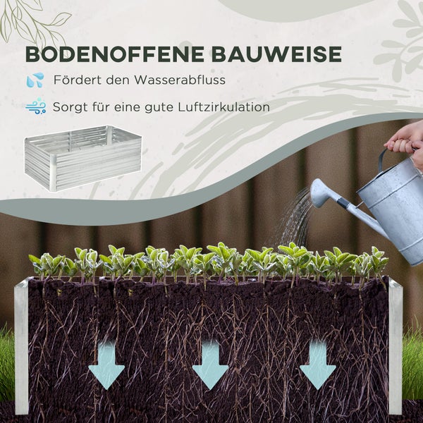 Outsunny Hochbeet aus Stahl, Pflanzbeet Frühbeet Gartenbeet Blumenkasten steckbar, Pflanzkasten Pflanzkübel 180x90x60cm für Garten Balkon Terrasse, Gemüsebeet für Blumen, Pflanzen, Obst