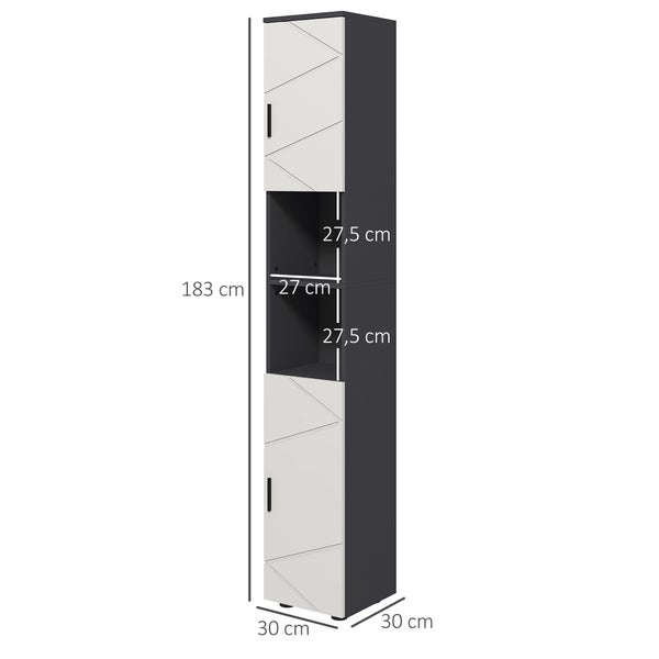 kleankin Badezimmerschrank schmal, Hochschrank Toilettenschrank mit Verstellbar Regal und 2 offenen Fächern, Badschrank für kleine Räume Badezimmer, Wohnzimmer 30 x 30 x 183 cm Grau