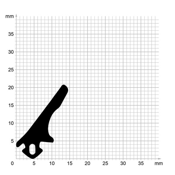 Querschnittsprofil einer Fensterdichtung auf Millimeterpapier zur Veranschaulichung der Maße