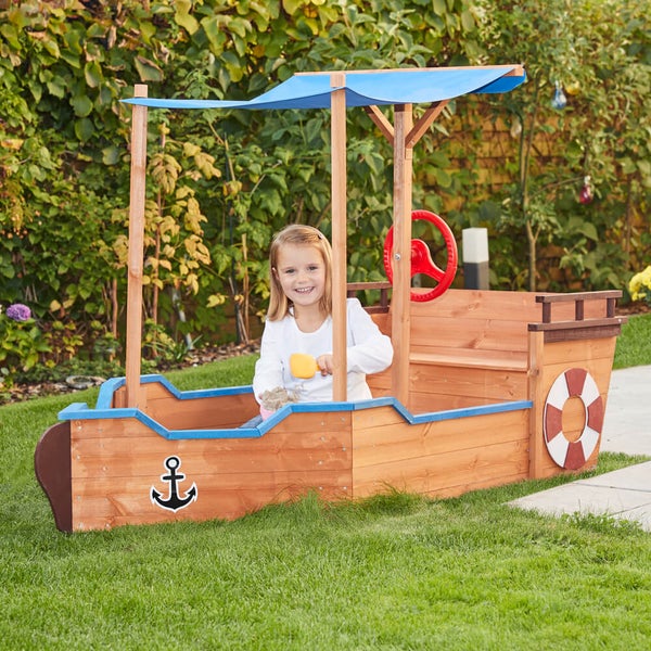 Home Deluxe - Sandkasten MATSCHEKISTE - Segelschiff inkl. Bodenplane und Dach - Maße: 160 x 78 x 103 cm - inkl. Montagematerial I Holzsandkasten Piratenboot Sandbox