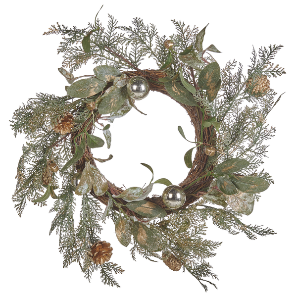 Dekokranz grün / gold mit Zapfen ⌀ 45 cm HOVILA